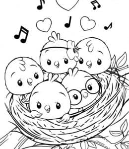 11张鸟宝宝和鸟妈妈温馨浪漫的森林交响曲卡通涂色儿童简笔画大全！
