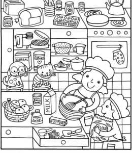 和妈妈一起做烘培！9张有趣的做蛋糕厨房假期活动卡通涂色儿童画