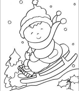 8张在雪地上欢乐玩耍的孩子们雪橇滑冰雪服有趣的涂色简笔画！