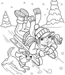9张玩雪橇的女孩子玩双板的男孩子疯狂的冬天涂色儿童画下载