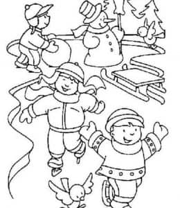8张在冰上快乐玩耍的孩子们滑冰的孩子吃雪的孩子冬天主题涂色简笔画！