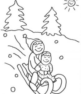 10张堆雪人玩雪橇的孩子们雪人们美妙的冬季假期主题涂色儿童画！
