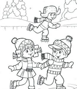 10张滑雪场上手拉手一起滑雪的孩子们卡通儿童涂色简笔画！