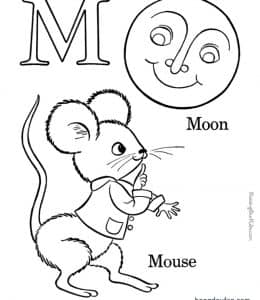 M is for moon and mouse！12张小老鼠月亮小鸭子雨伞英文字母卡通认知图片！