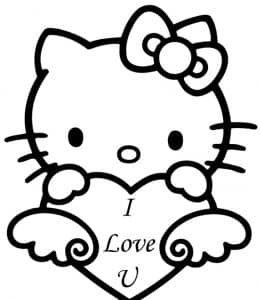 10张拿着爱心的凯蒂猫和朋友们最可爱的卡通角色涂色卡通简笔画大全