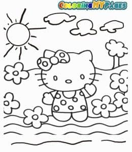 10张凯蒂猫 Hello Kitty游泳度假下雨下午茶可爱的涂色图片免费下载