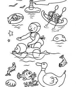 10张夏日游泳钓鱼的有趣回忆涂色简笔画免费下载