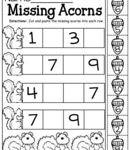 Missing Acorns！10张寻找丢失的数字为老师准备的启蒙数学练习题！