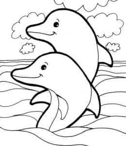 10张海洋中的海豚鲨鱼小水母章鱼卡通涂色简笔画免费下载