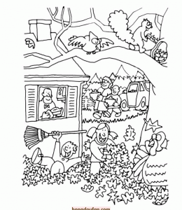 10张充满活力和欢乐的秋天落叶堆里的孩子们秋日主题涂色简笔画！