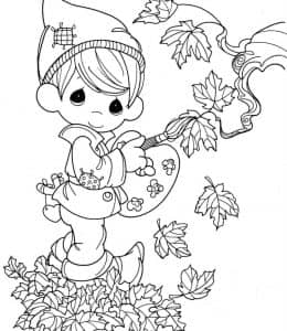 与秋天对话！11张秋天的落叶孩子南瓜稻草人大风涂色图片免费下载