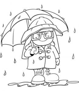 下雨天要小心！10张雨天打伞的小朋友卡通造型涂色图片下载！