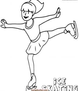 10张自由飞翔的滑冰小朋友小女生卡通涂色简笔画免费下载！