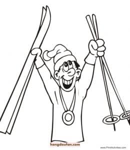 10张欢呼的冬季奥林匹克运动会双板运动员卡通人物涂色简笔画！