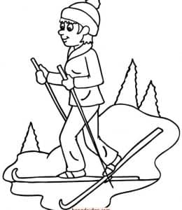8张双板滑雪运动及更多运动卡通涂色简笔画免费下载！