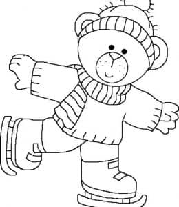 9张带着帽子滑雪的可爱小熊有趣的冬季日记卡通涂色图片！