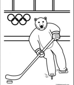 9张玩冰球的可爱北极熊奥林匹克五环卡通涂色儿童画！
