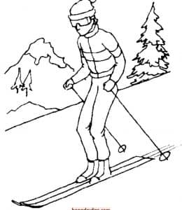 10张双板滑雪的运动员滑雪涂色图片免费下载