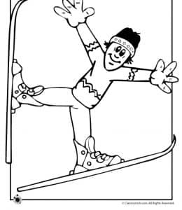 10张充满乐趣的双板滑雪运动卡通涂色图纸免费下载