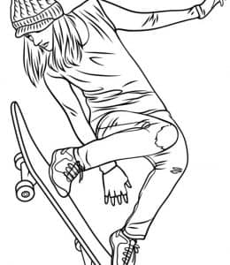 9张少年滑板运动员卡通涂色简笔画免费下载