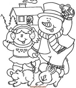 10张冬季雪人棒球滑雪小叮当打猎有趣的卡通儿童涂色图片下载！
