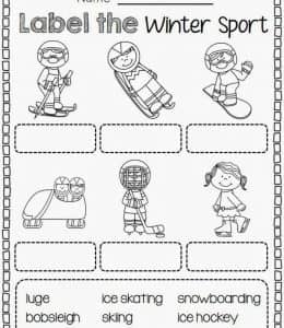 Label the winter sport！10种冬季运动及奥林匹克比赛卡通涂色图片！