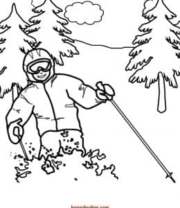 一起去滑雪吧～10张体验速度与激情冬季运动卡通儿童涂色简笔画！