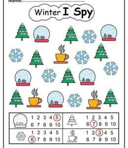 数一数有多少棵圣诞树？9张冬天主题Winter I spy数数游戏作业下载！