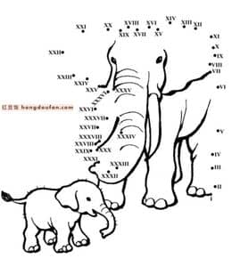 12张带有大象小马鳄鱼海豚斑点狗的有趣的点对点启蒙数学练习题图片！