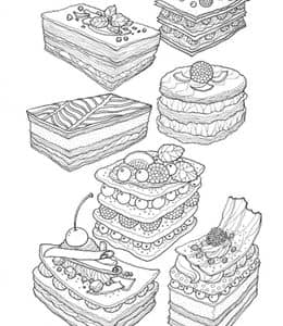 12张下午茶蛋糕巧克力生日蛋糕千层美食成人卡通涂色图片！