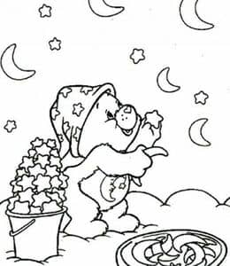 10张《Cheer Bear》 云朵上的爱心魔法小熊卡通涂色图片！
