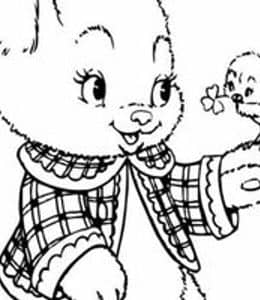 10张穿着小衣服的兔子小姐和可爱小鸟童话故事卡通涂色图片！