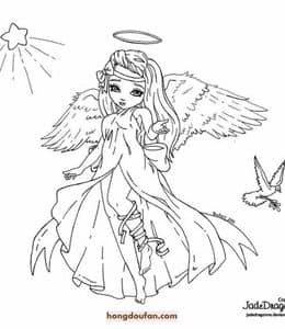 10张张着翅膀的大天使漂亮的女孩子卡通涂色图片免费下载！