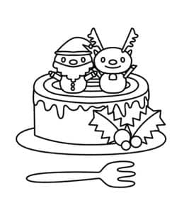 10张最棒的圣诞节蛋糕可爱的小猫滑雪圣诞老人卡通涂色简笔画！