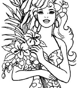 10张手拿鲜花的芭比娃娃花朵精灵小美人鱼公主卡通涂色图片免费下载！