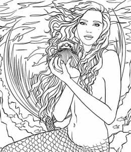 10张抱着珍珠的美人鱼传说中的吸血鬼爱丽丝与精灵成人涂色图片免费下载！
