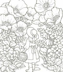 10张花丛中的爱丽丝森林中的蘑菇房子曼陀罗成人卡通涂色图片免费下载