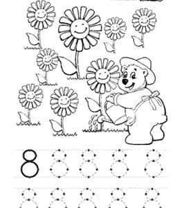 12张带有太阳花的有趣的数字8描红作业认识10以内的数字练习题打印！