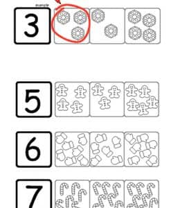 11张数一数有多少个姜饼小人和圣诞节糖果并写出正确的数字游戏作业下载！