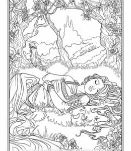 14张森林中睡美人少女与龙精美的公主涂色图片免费下载！