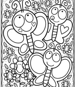 10张瓢虫蝴蝶一家人彩虹小房子简单可爱的儿童卡通填色图片大全！
