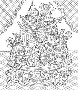 10张装饰精美的杯子蛋糕完美下午茶卡通甜蜜的涂色图片下载！