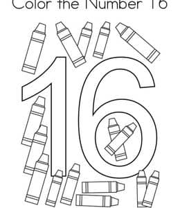 Color the Number 16！10张认识数字16描红涂色专注力练习题！