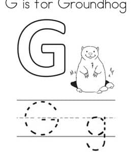 G is for Groundhog！10张有趣的动物英文土拔鼠单词描红作业题！