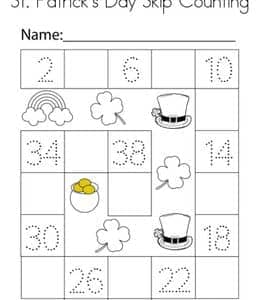 Skip Counting！10张有趣的带有幸运四叶草的数字启蒙点游戏涂色图片