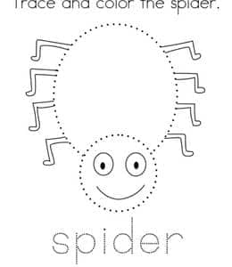 Trace and color the spider. 8张有趣的蜘蛛蜘蛛网卡通涂色英文描红作业题