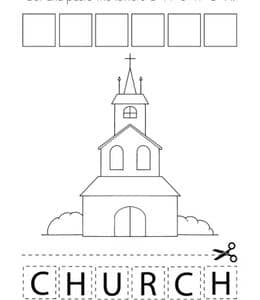 C is for Church！9张教堂英文单词描红涂色练习题下载！