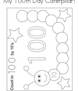 My 100th Day Caterpillar！15张关于数字100的有趣描红涂色练习题！