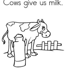 Cows give us milk. 11张农场的奶牛牛奶单词描红涂色简笔画！