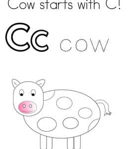 Cow starts with C！11张认识英文单词Cow描红涂色作业题！